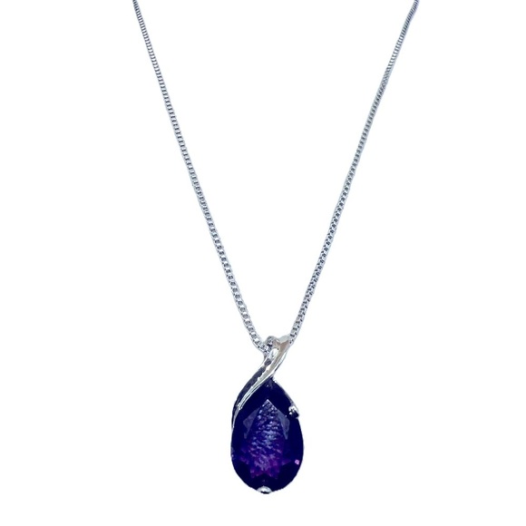 NEW Purple Teardrop Glass Gemstone Silver Chain Necklace Pendant - Picture 2 of 8